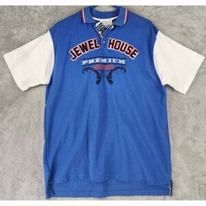 Jewel House Polo Mens XXL Blue White Embroidered Logo 90s Streetwear Short Sleev